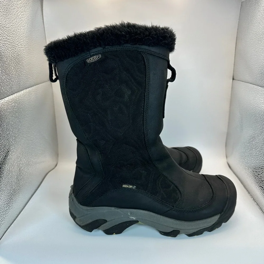 Keen Winter Boots Women 8 Black Waterproof Faux Fur Trim Gorpcore Outdoor